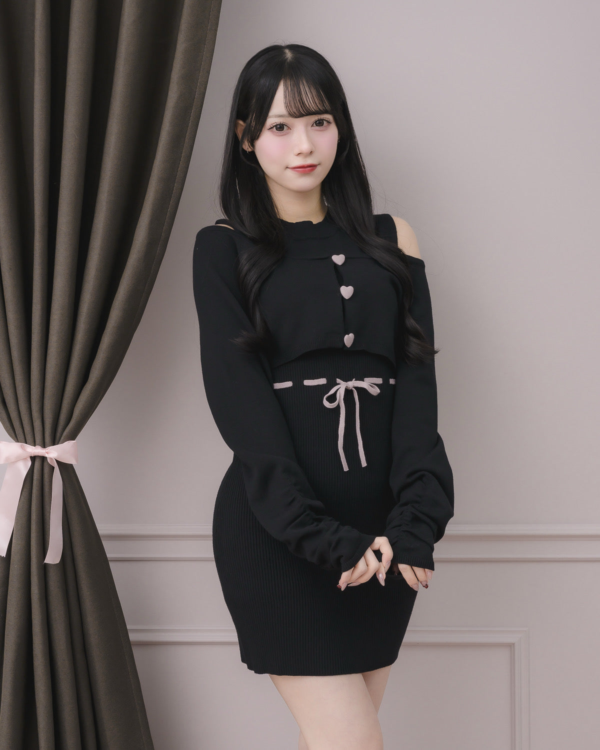 ハートボタンニットワンピセット – pium