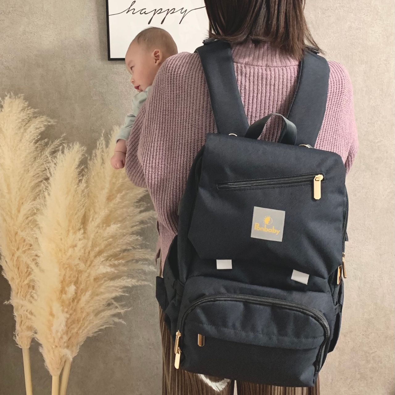 23Lマザーズバッグ【ベーシックモデル】オールブラック – Ponbaby