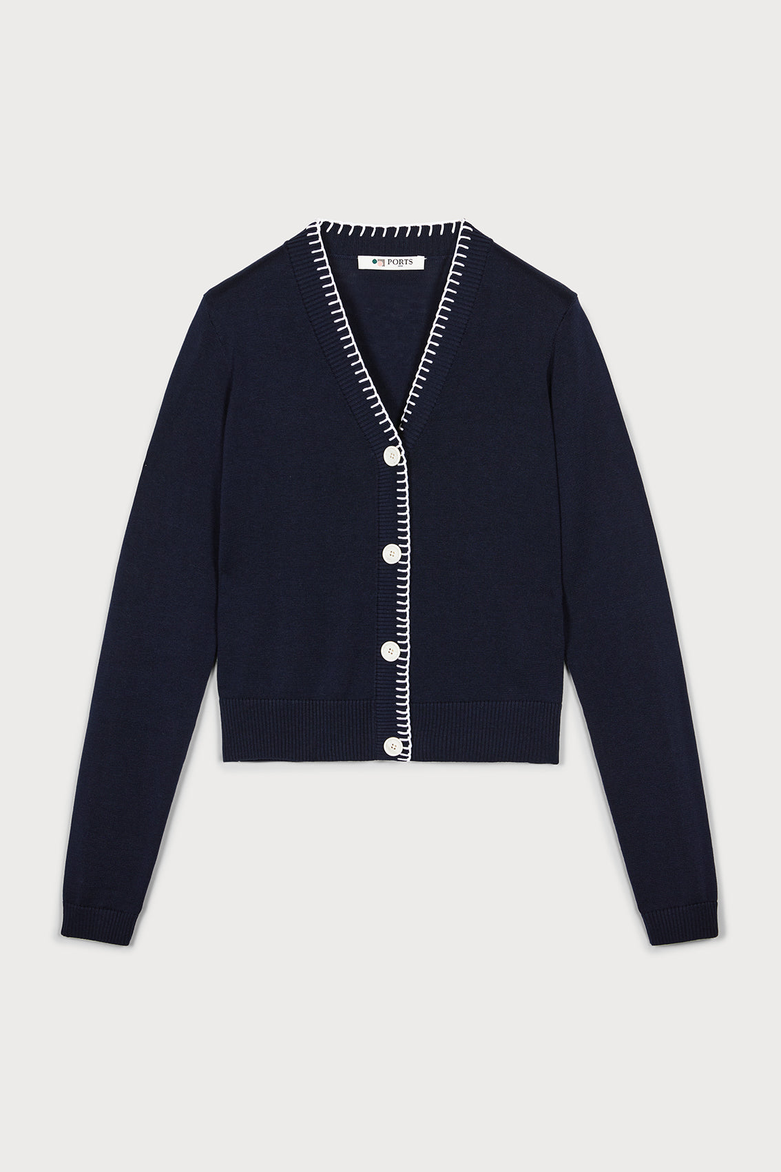 STYLISH NAVY & WHITE CONTRAST TOP STITCH CARDIGAN – Ports1961