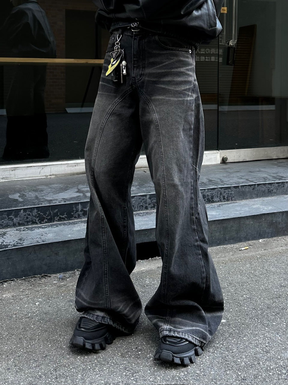 大阪店WEB限定受注制【Chikashitsu +】back snap wide flare denim