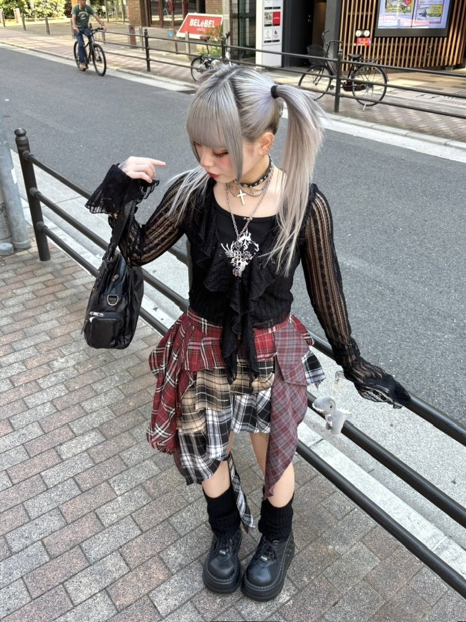 受注制【Never mind the XU】asymmetry check skirt / 【エックスユー