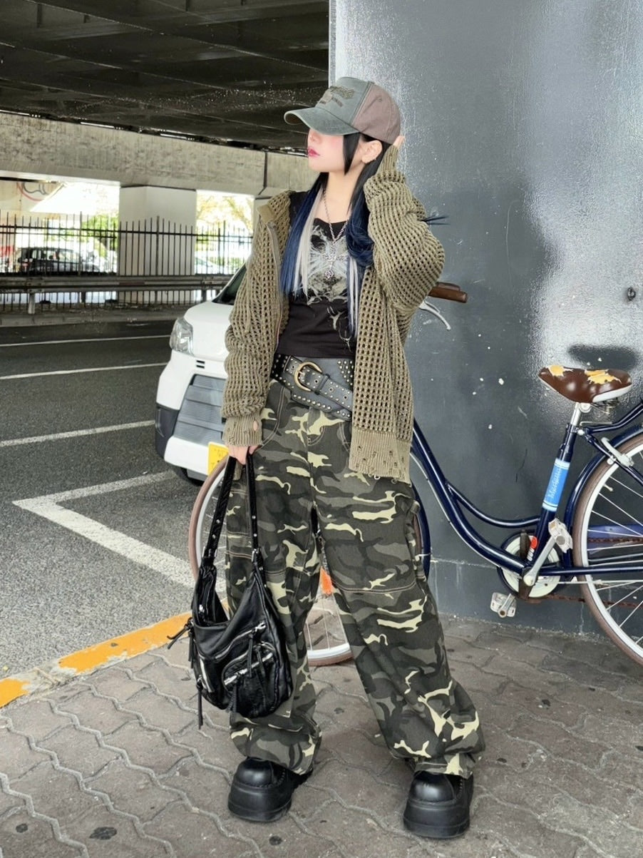 受注制【Never mind the XU】mesh zip damage hoodie (2color