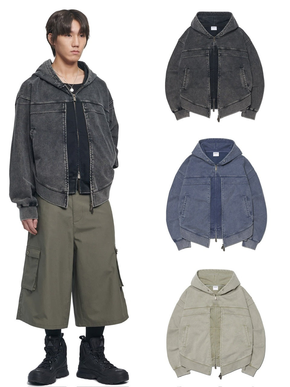 NOMANUAL】VINTAGE LAYER HOODED ZIP-UP / 【ノーマニュアル