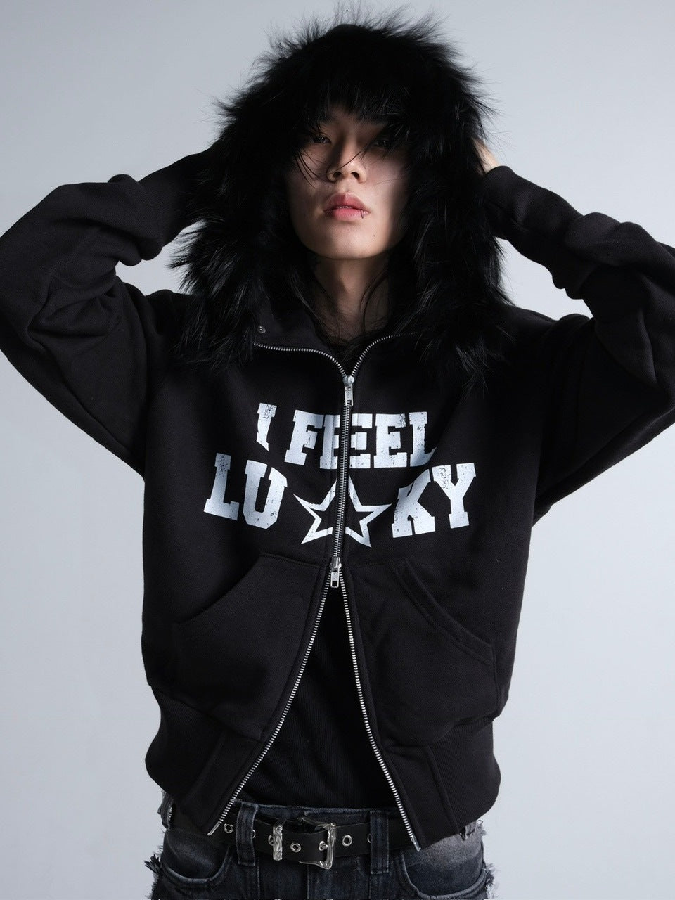 IFEELLUCKY】Lucky fur hood zip up / 【アイフィールラッキー