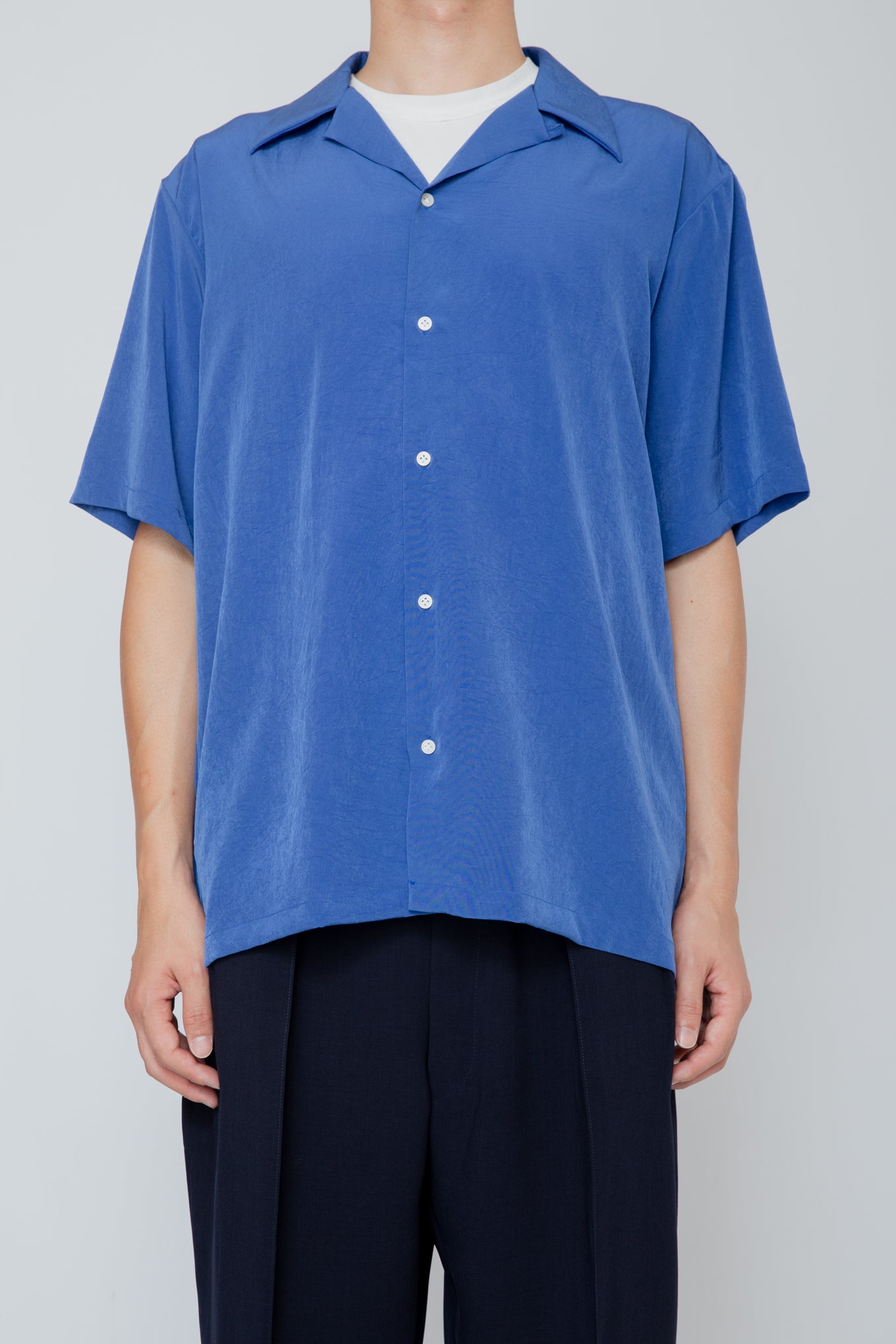 OPEN COLLAR S/S SHIRT / BLUE – RAINMAKER KYOTO