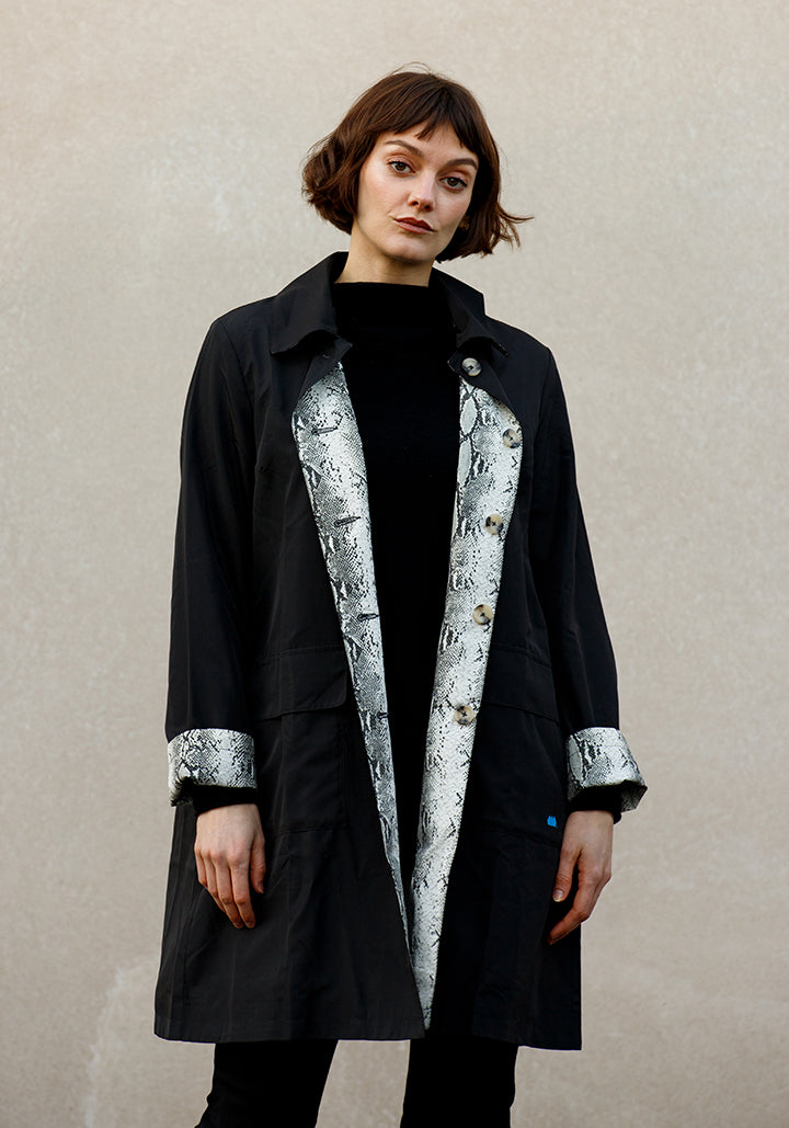 Black & Snakeskin RAINTRENCH (with detachable hood) | Rain Trench