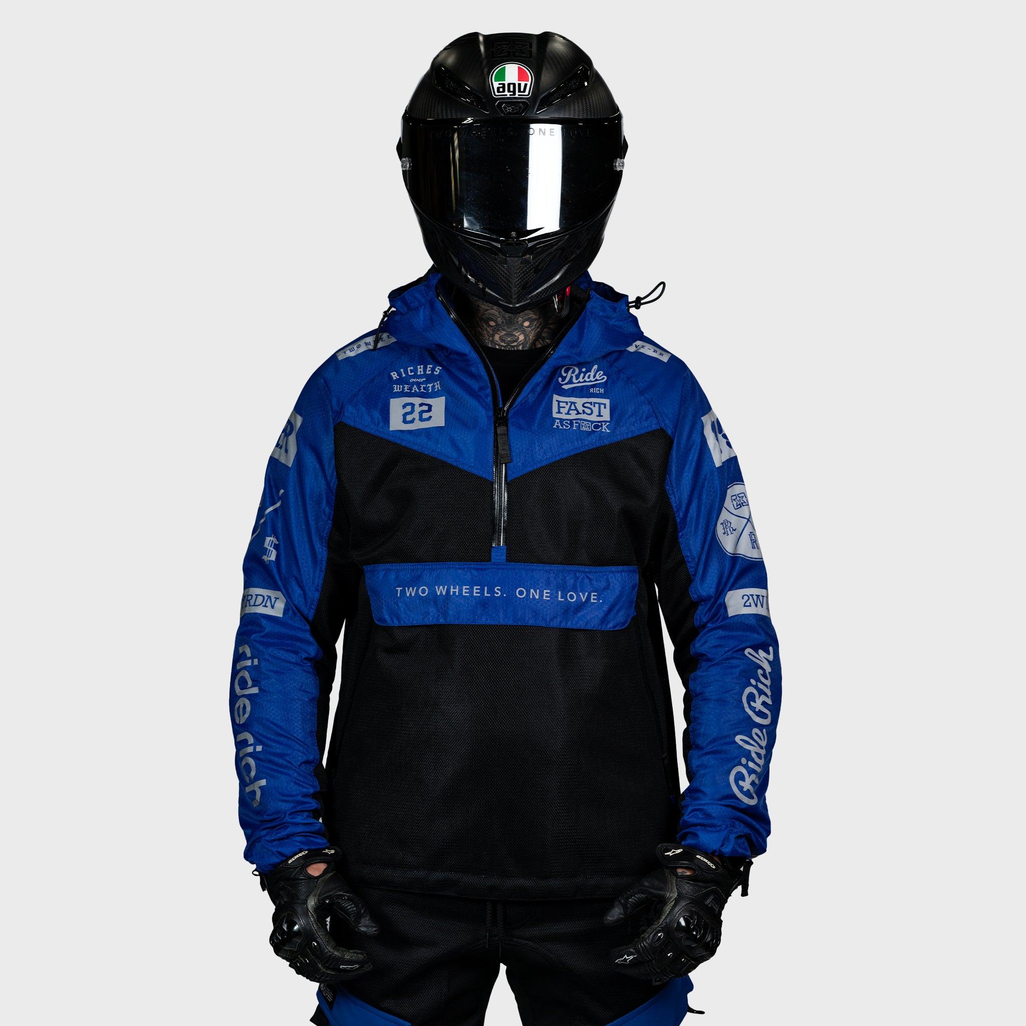 Concord™ V2.Flow™ Mesh Armoured Anorak Motorcycle Jacket {RR GP/Blue}