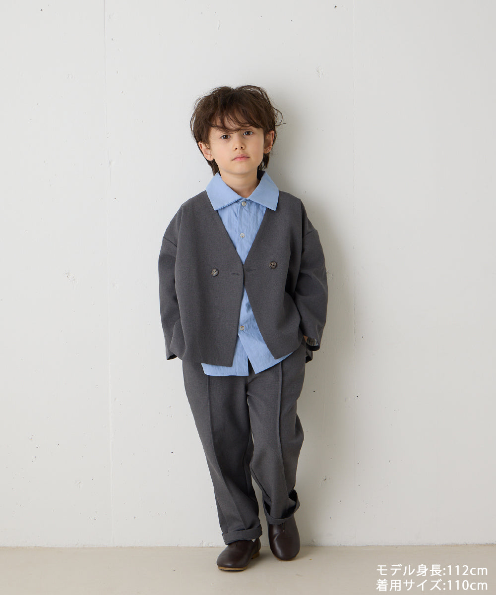 ノーカラージャケットセットアップ（裏地ストライプ）