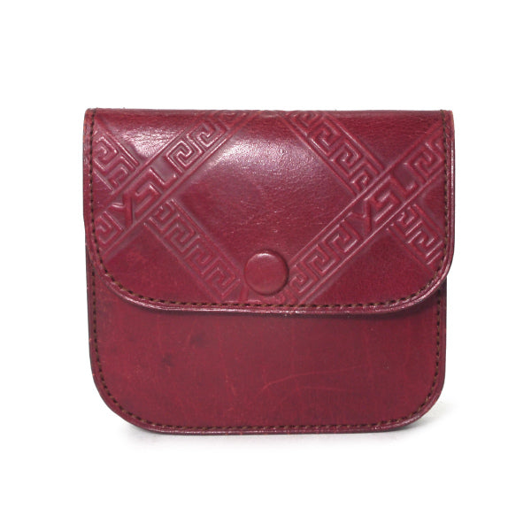 YVESSANTLAURENT エンボスロゴチェック総革コインケース（深赤