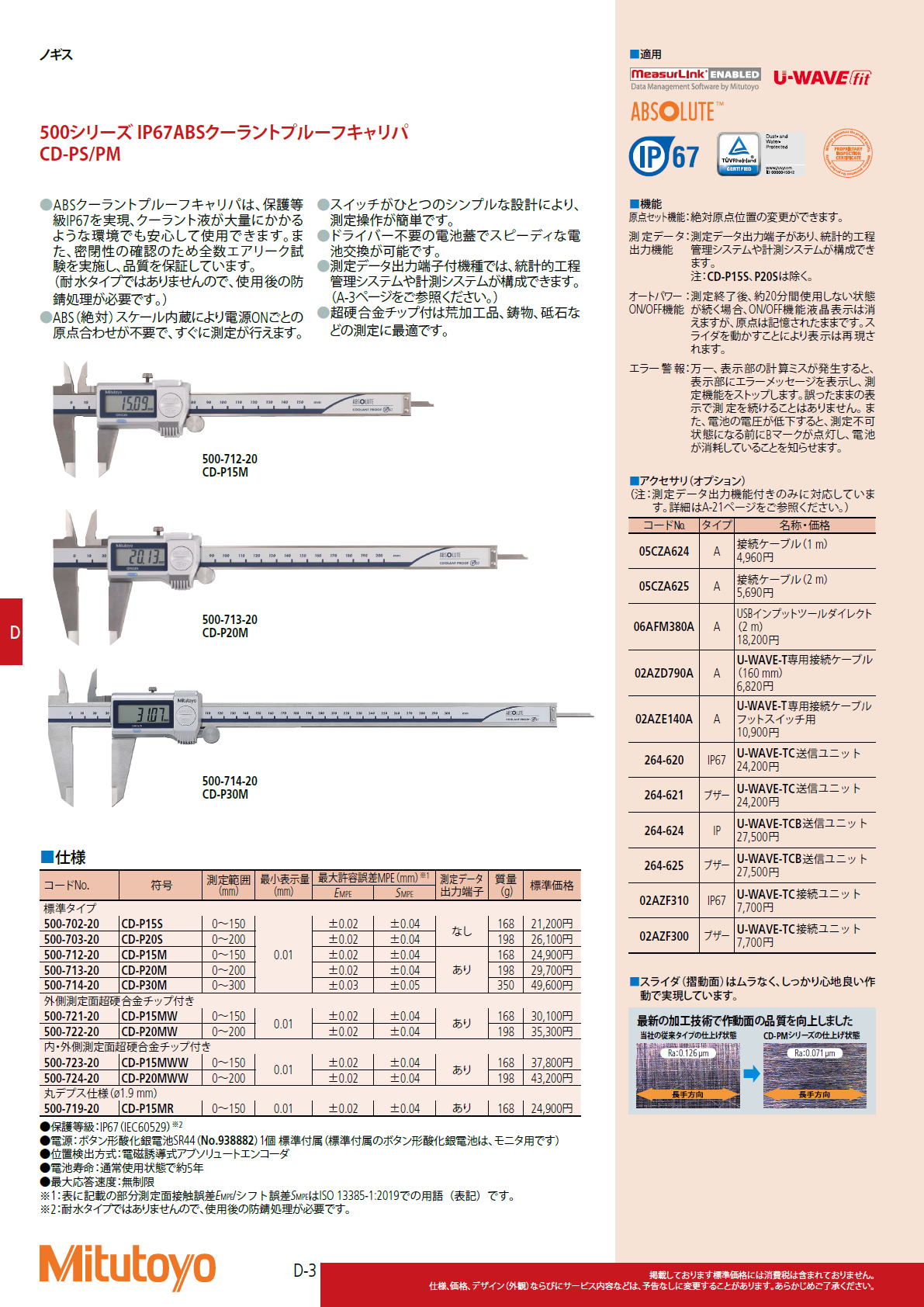 ミツトヨ Mitutoyo 500シリーズ IP67ABSクーラントプルーフキャリパ CD