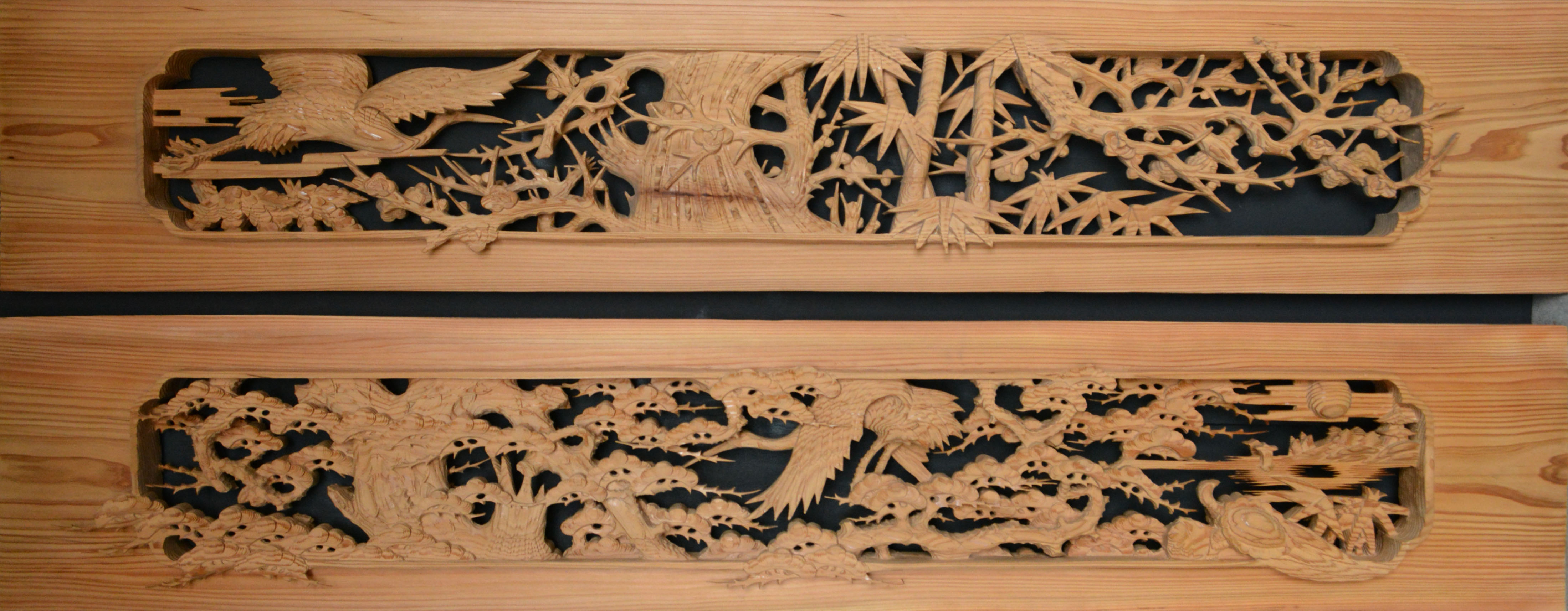 彫刻欄間の高原銘木店 ＞ 図柄一覧 ＞ 松竹梅に鶴亀 ＞ 0464 松竹梅に