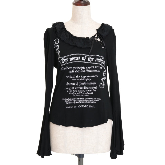 USED】Blood 胸元編上げフレアスリーブカットソー | h.NAOTO