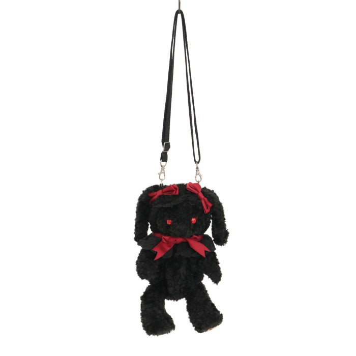 USED】うさくみゃポシェット（黒×黒レース×エンジリボン・赤目