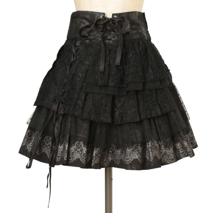 h.NAOTO FRILL フリル レース コルセット スカート 編み上げ 黒 h