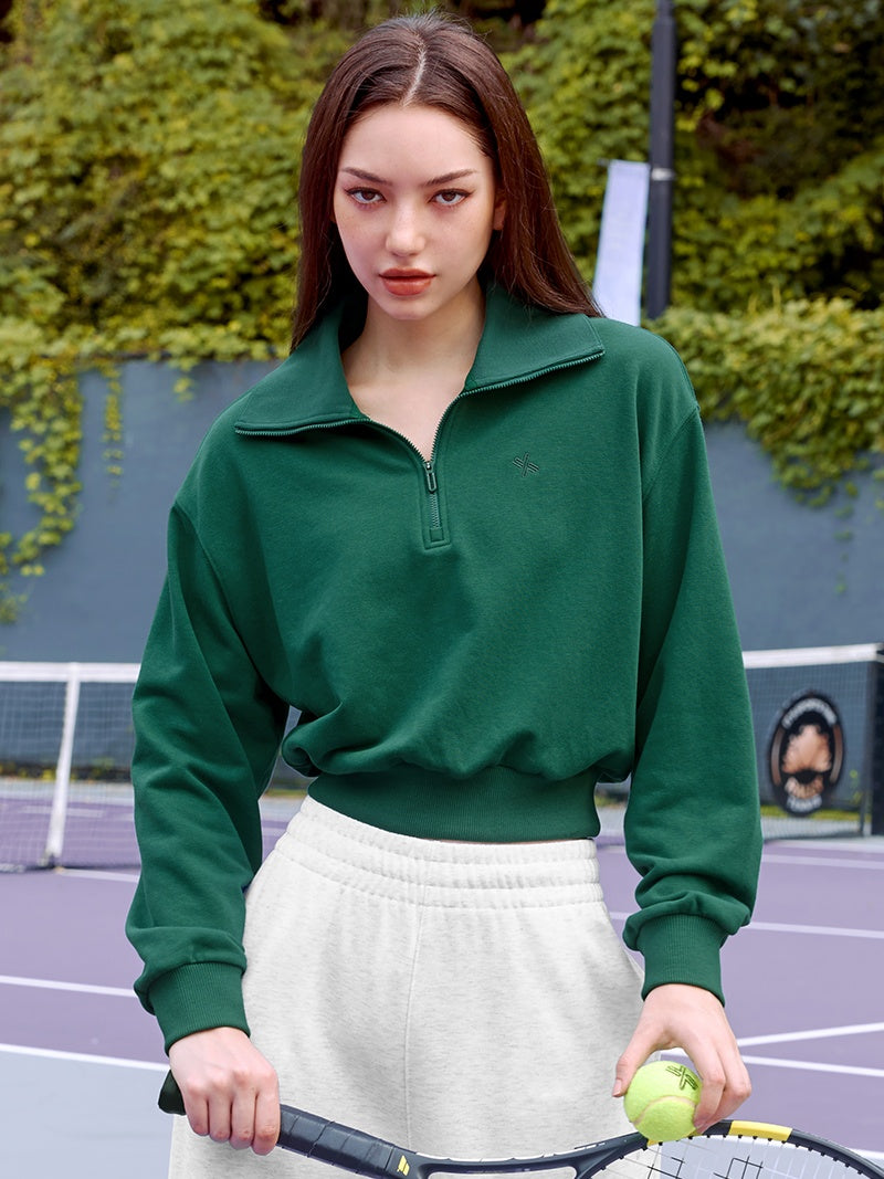 XTFHZ01J3 ロゴ入り ハイネック ハーフジップアップ スウェット