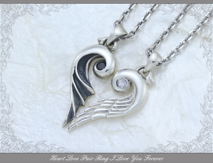 天使・悪魔ハートペアネックレス【シルバーアクセサリー銀の店】