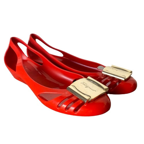 SALVATORE FERRAGAMO Bermuda Red Jelly Flat Ballet Shoes, Size 5