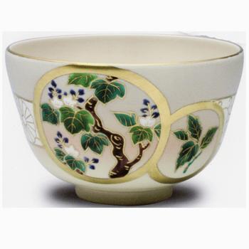 天皇、皇后両陛下ご結婚50周年記念 茶碗 仁清 丸紋 桐・白樺 帯菊