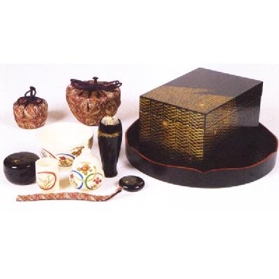 利休茶箱セット 掻合塗 松葉 花点前一式 【販売】-茶道具は京都しみず