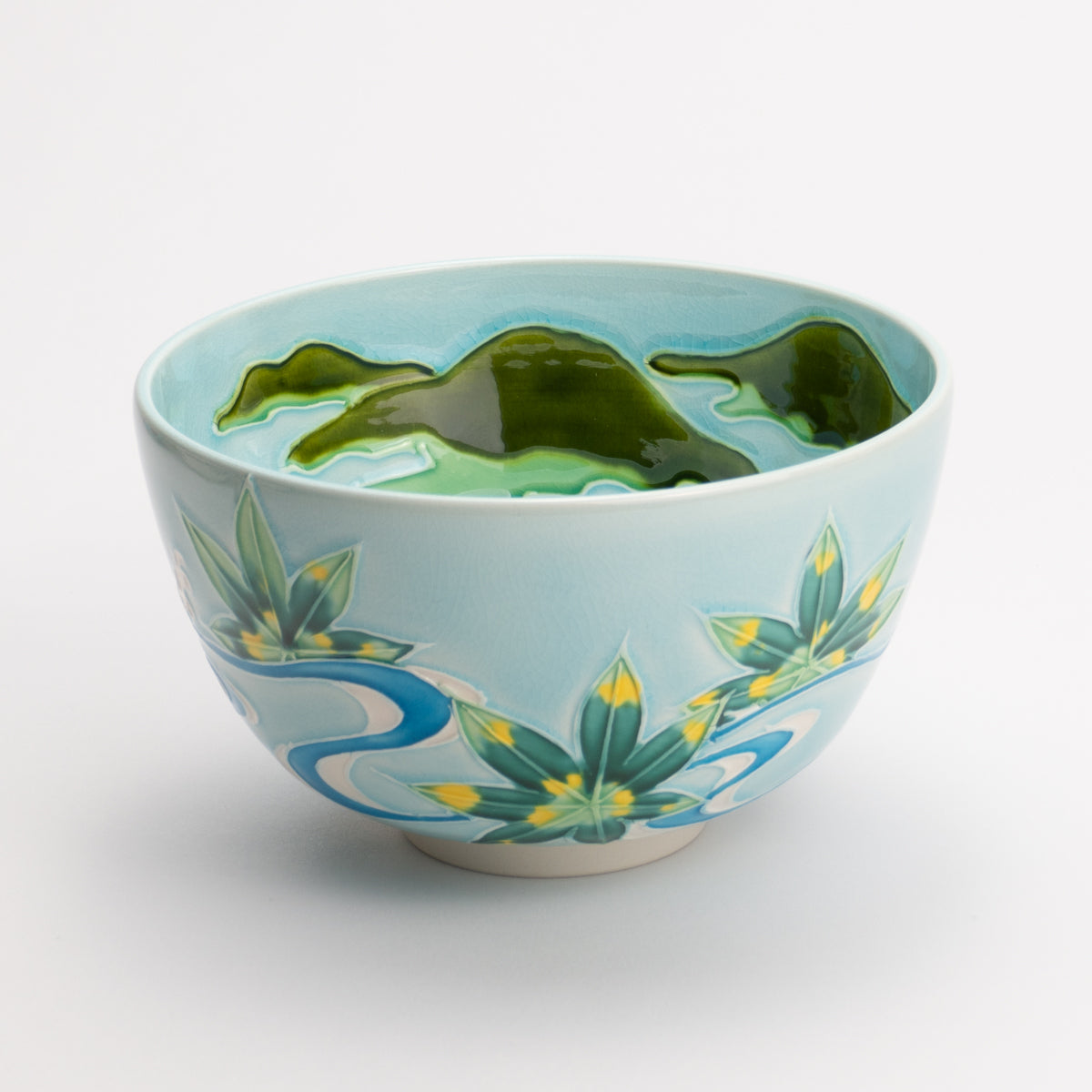 京都 清水焼】抹茶碗 浅葱交趾 竜田川に和歌 一如｜コトポッター