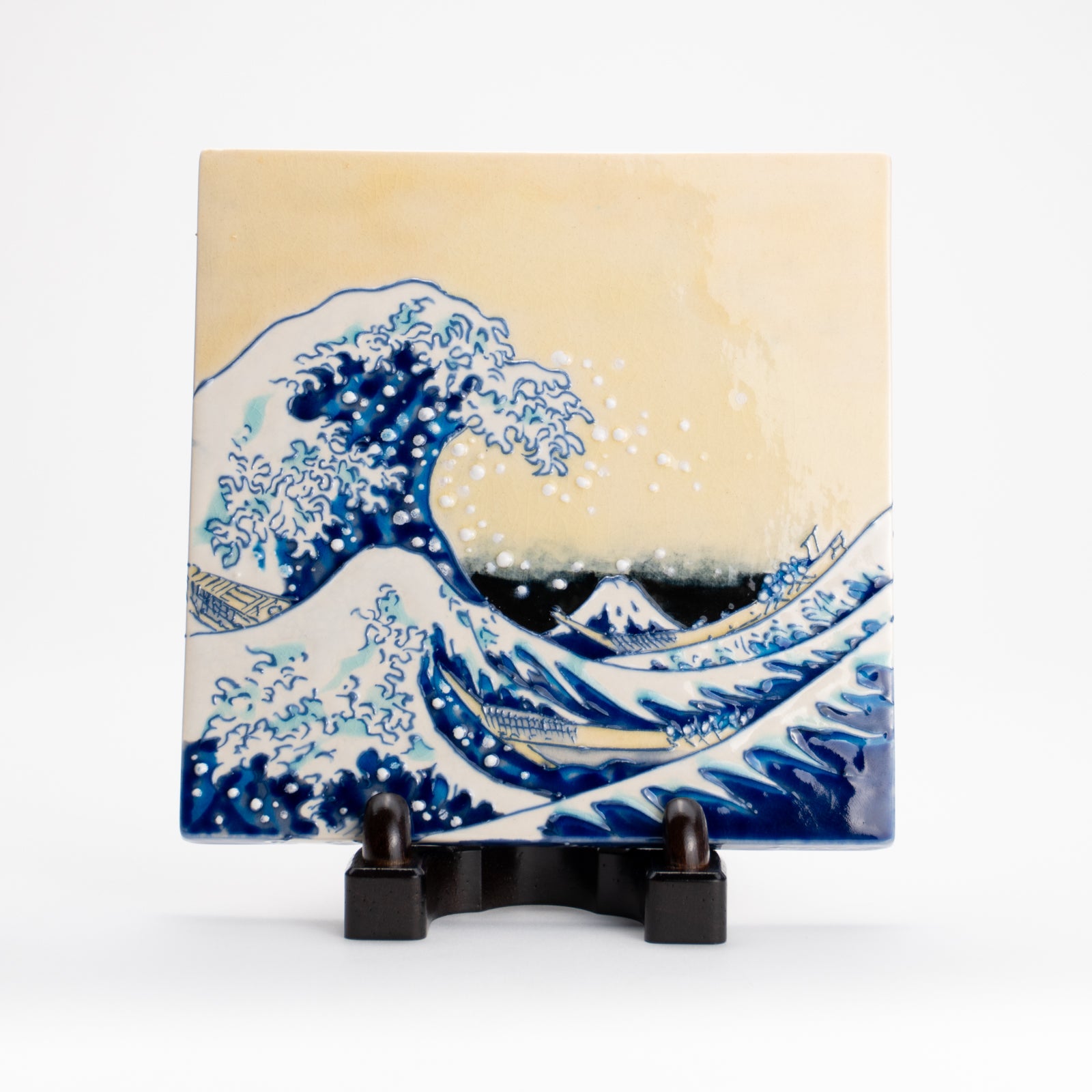 京都 清水焼】陶板画 北斎写「富嶽三十六景 神奈川沖浪裏」 山本一如