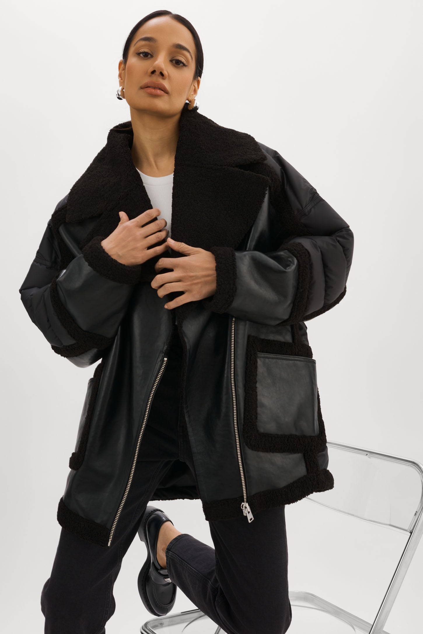 LISA | Oversized Mixed Media Cocoon Jacket – LAMARQUE