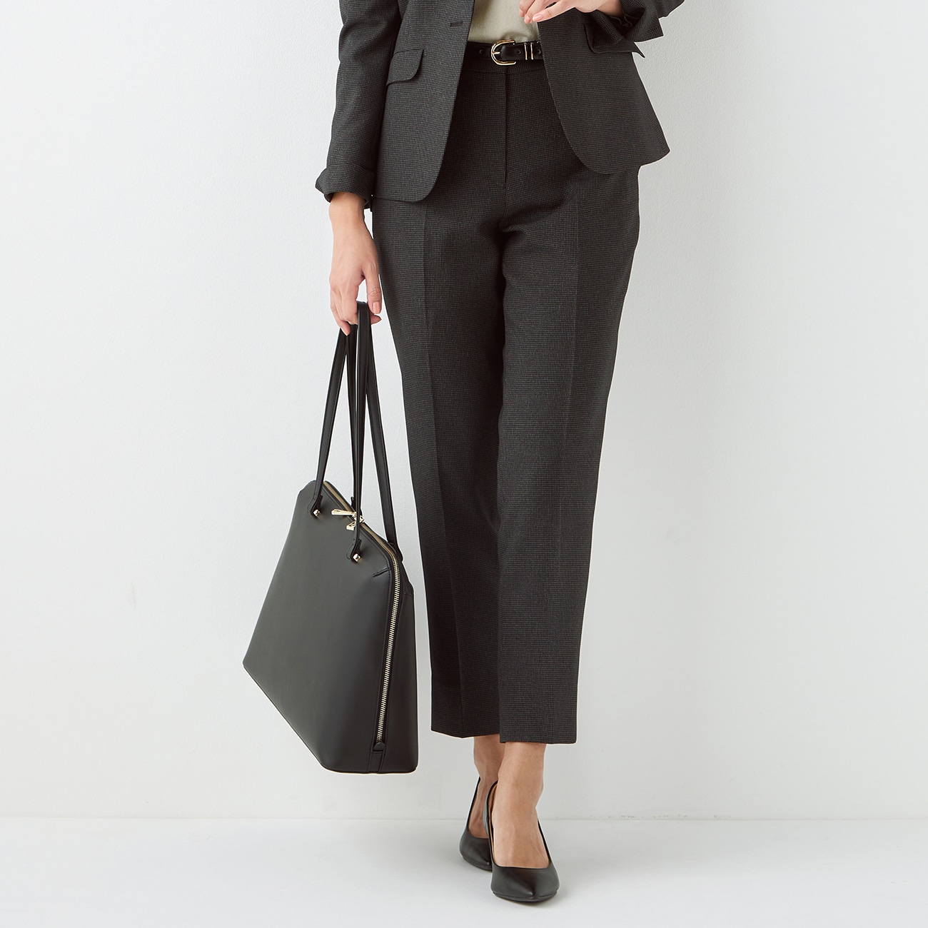 洗えるストレッチセットアップ クロップドパンツ 千鳥柄|O55_9245769