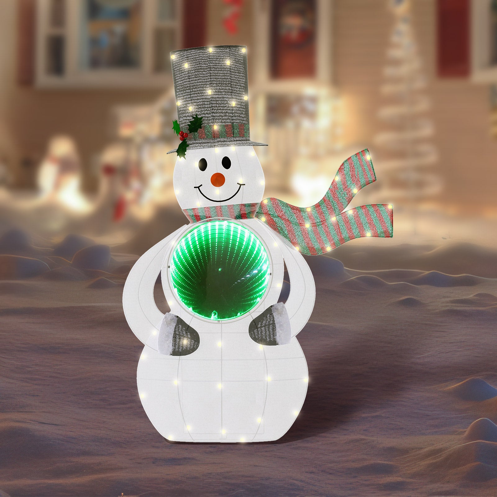 Quntis 3FT ライトアップスノーマンクリスマスデコレーション、3D