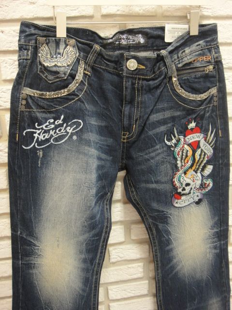 RED PEPPER×Ed Hardyコラボ ストレートデニム34インチ（翼）/メンズ
