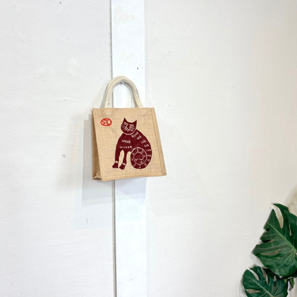 柚木沙弥郎 型染め バッグ 小 猫 茶 かばん 未使用 トートバッグ 作家 中古