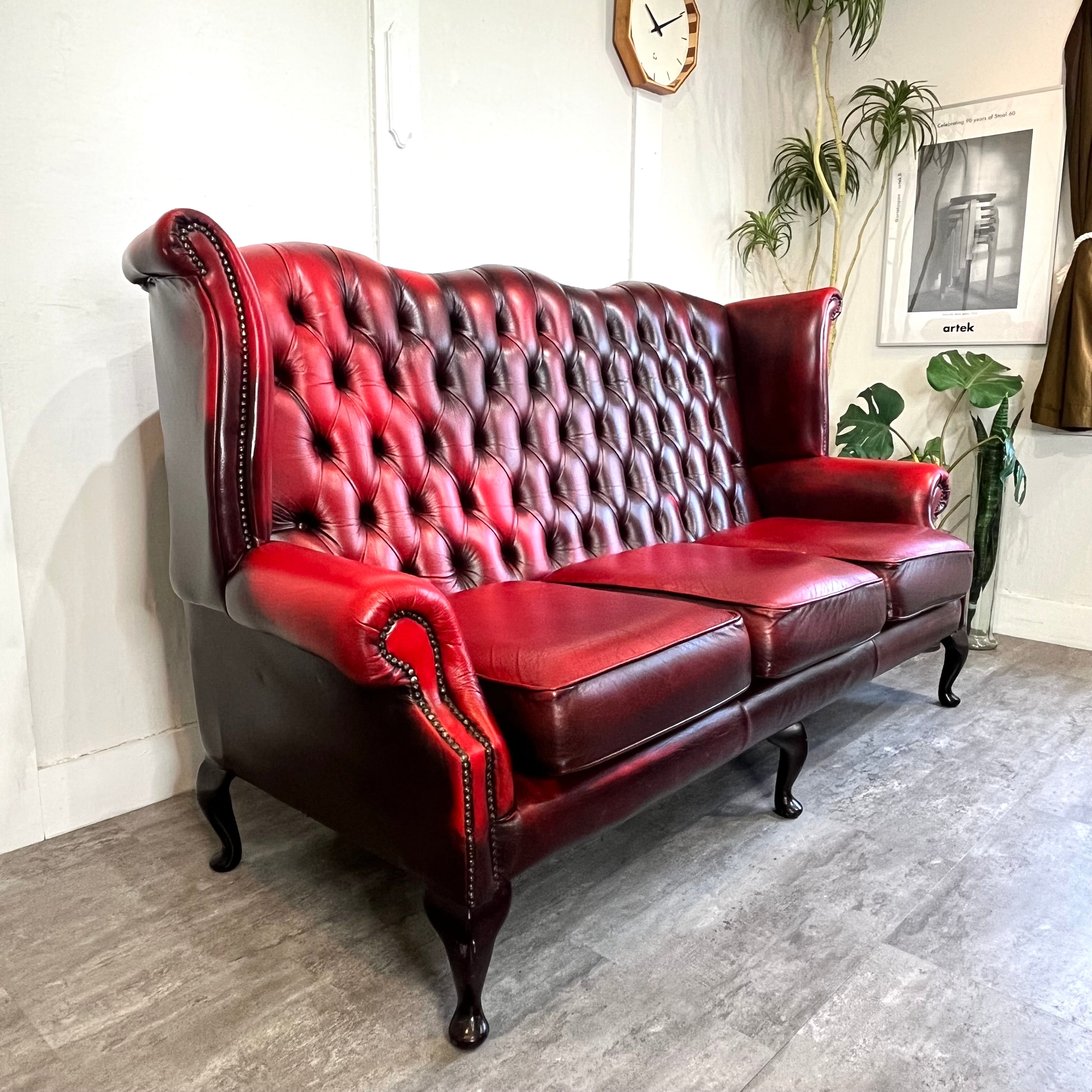 チェスターフィールド ソファ 3P 中古ブラウン 本革 重厚感 英国