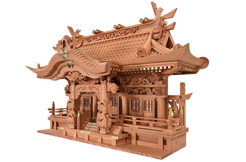 送料無料】本欅 入母屋型彫刻三社（高61㎝タイプ） - 仏壇・仏具・神棚