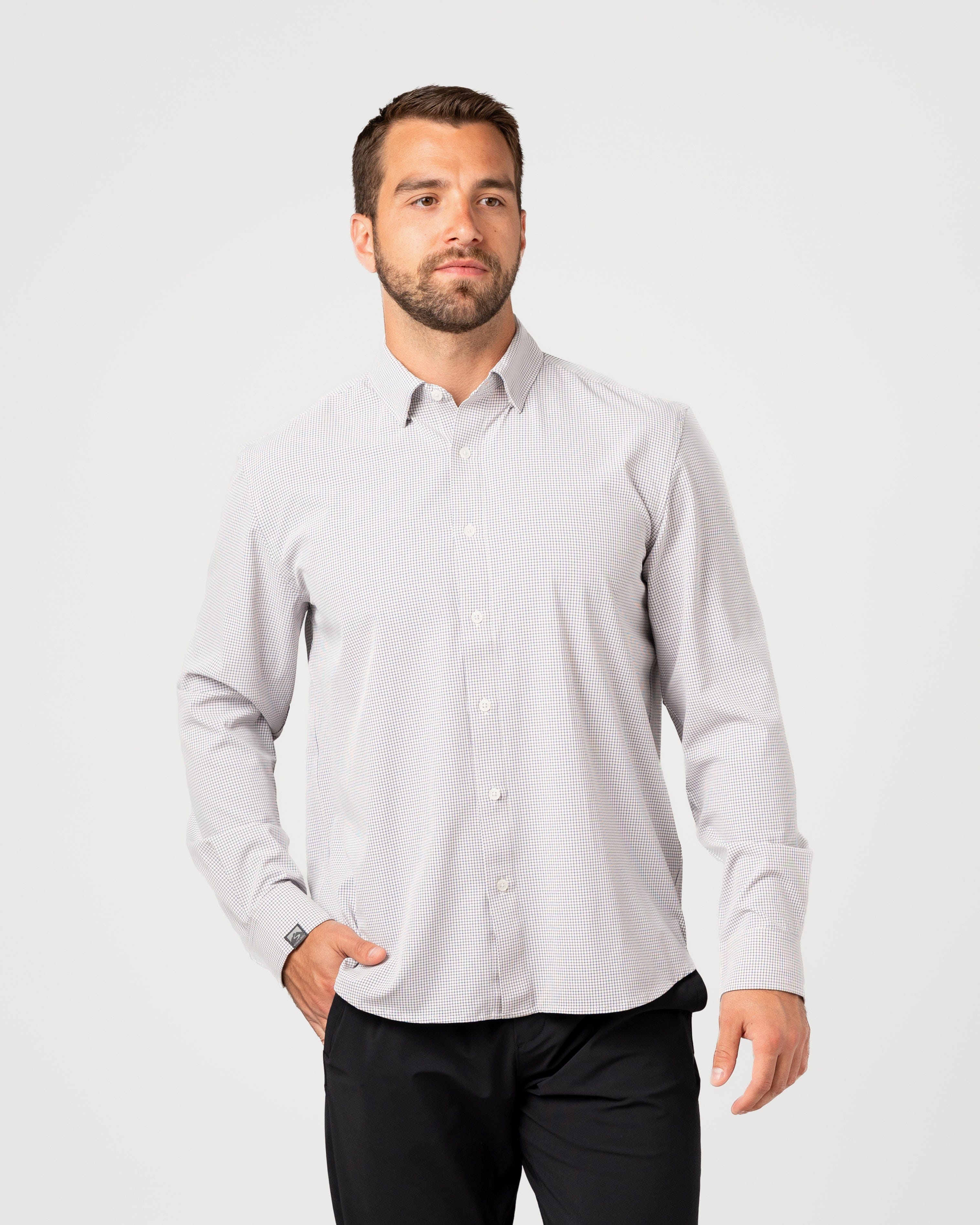 Men's Windowpane Influencer Stretchy Button Down Shirt – Storm Creek