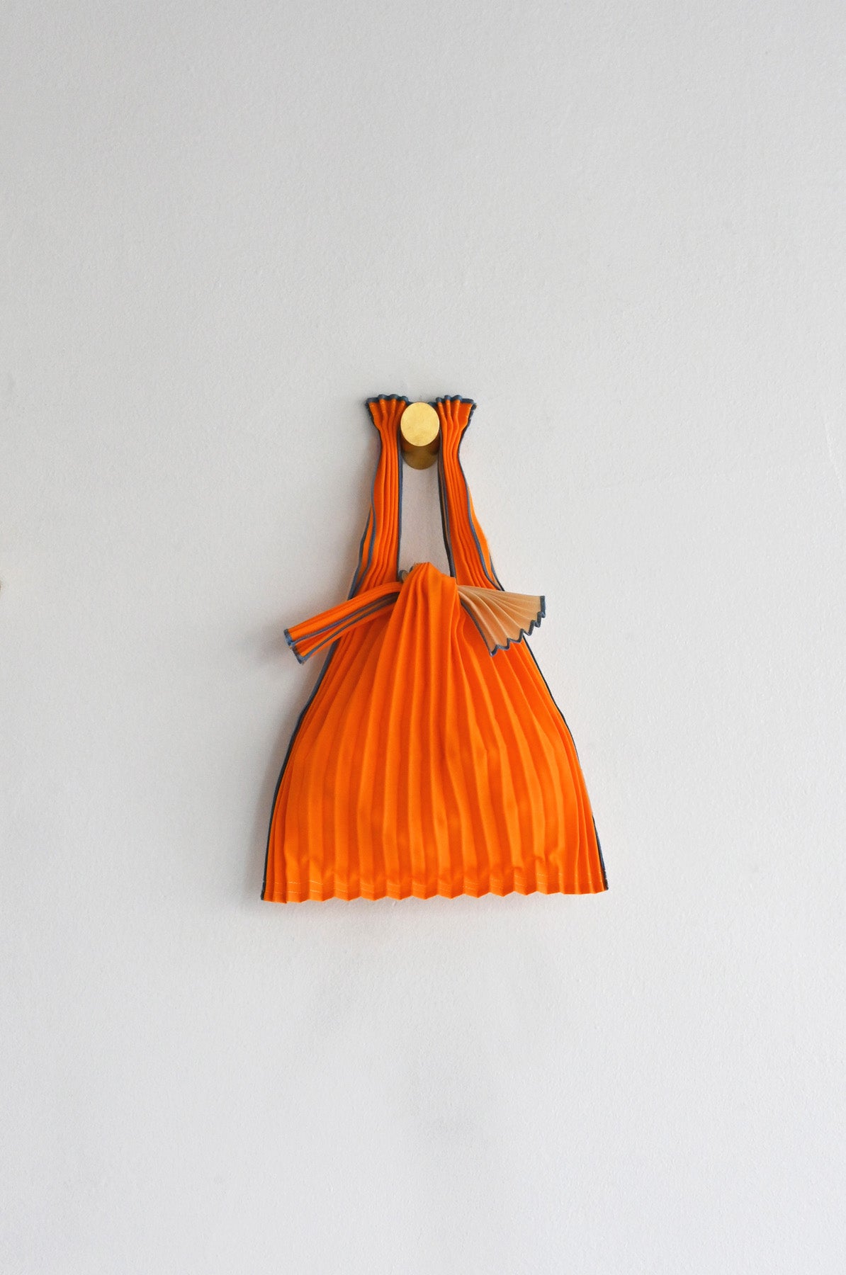 Mini Beige Honey Orange Pleated Pleco Tote Bag by KNA Plus