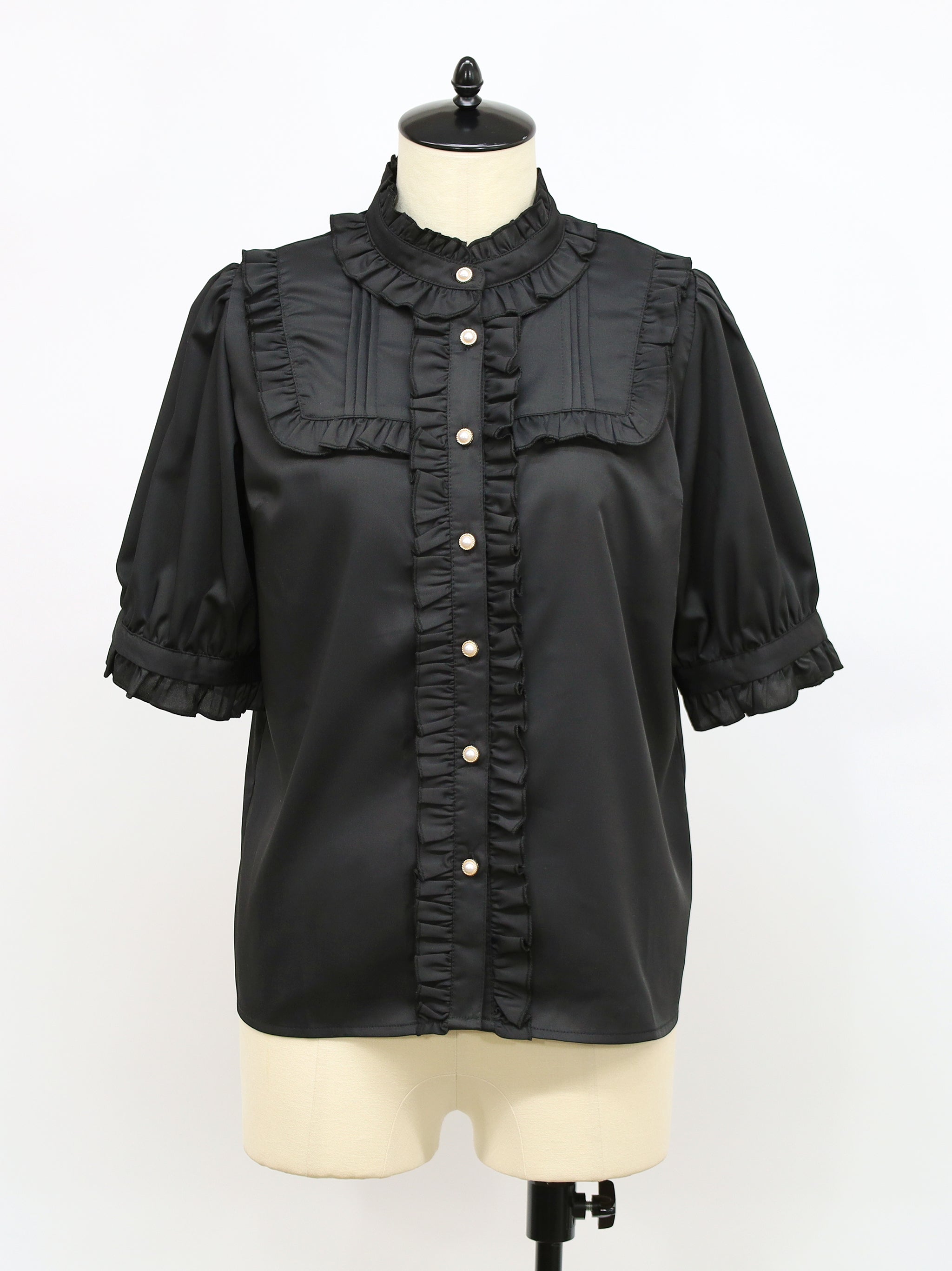 Yoke switching stand frill short sleeve blouse – Amavel（アマベル