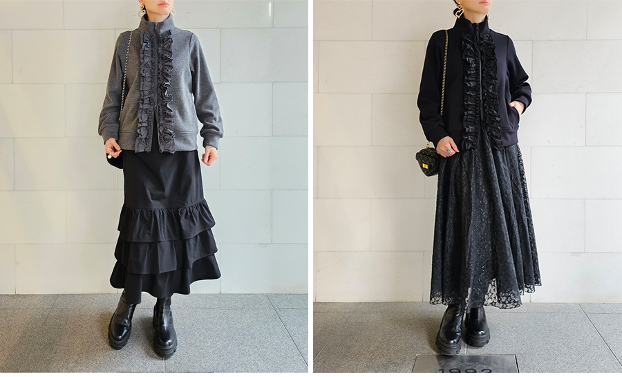 ふりふりふりるの裏フリースジップアウター ジャケット、ブルゾン