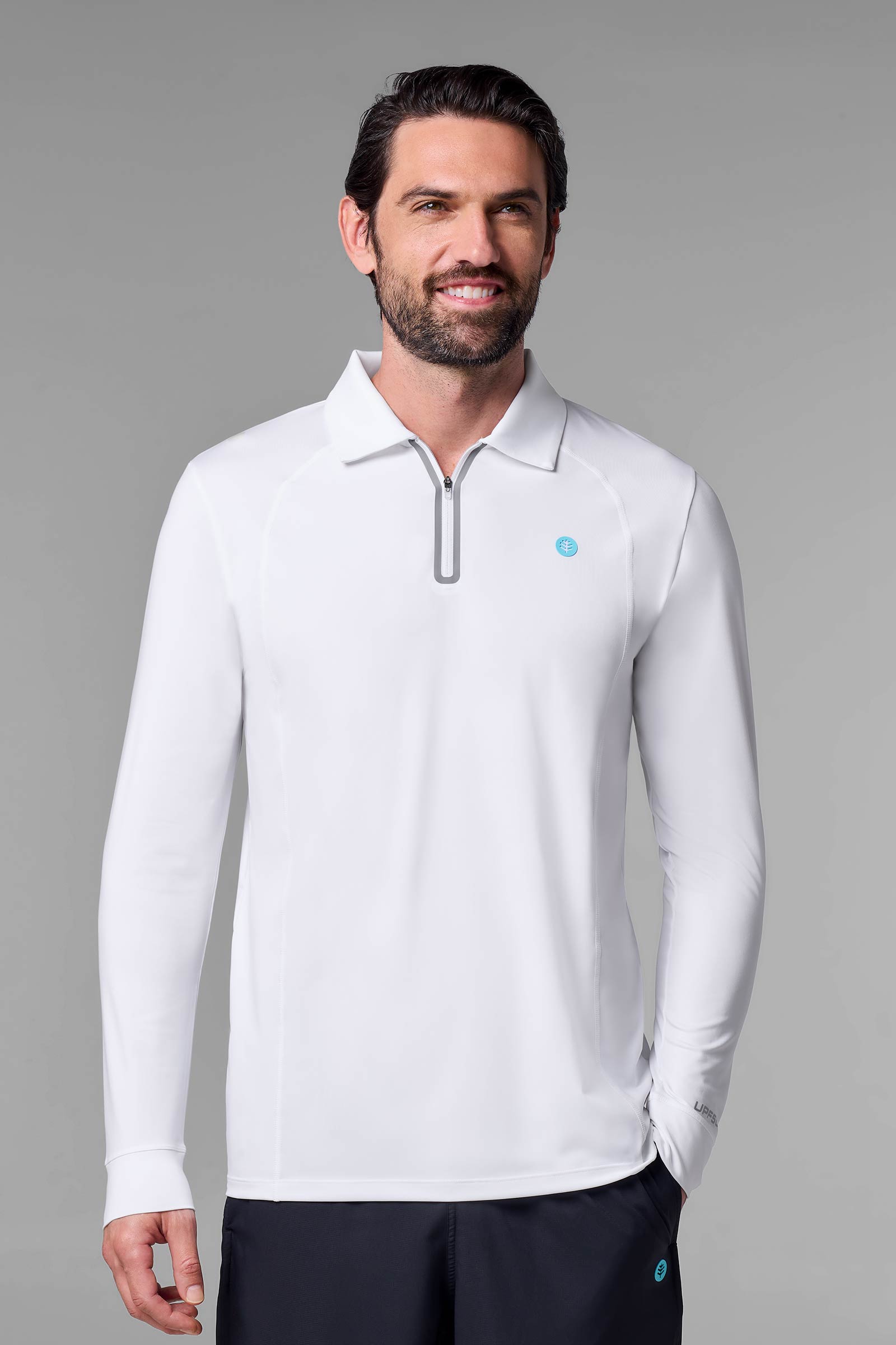 Men's 19th Hole Drive Long Sleeve Golf Polo | White UPF 50+
