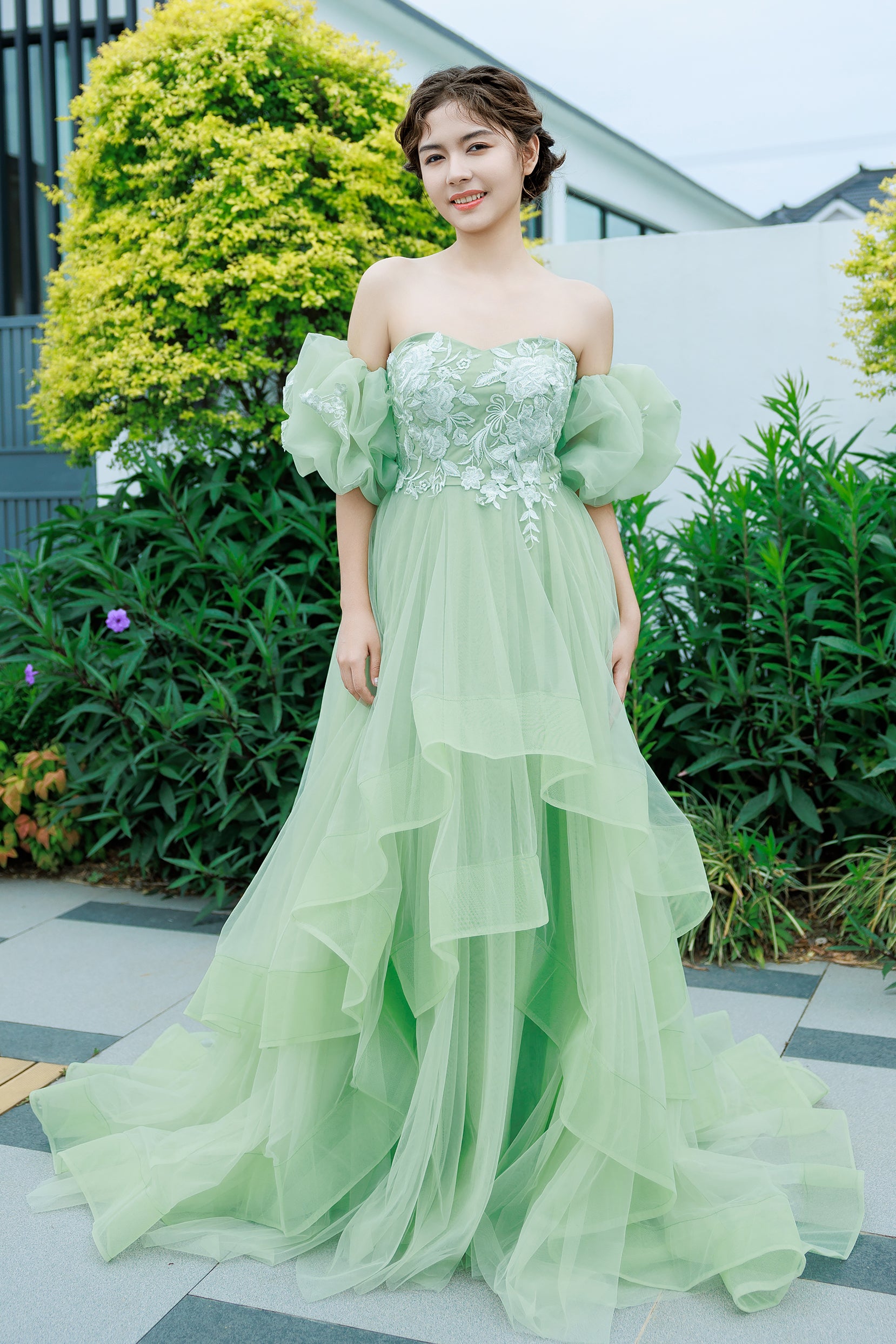 CW3304 プリンセス パフスリーブ カラードレス – COCOMELODY