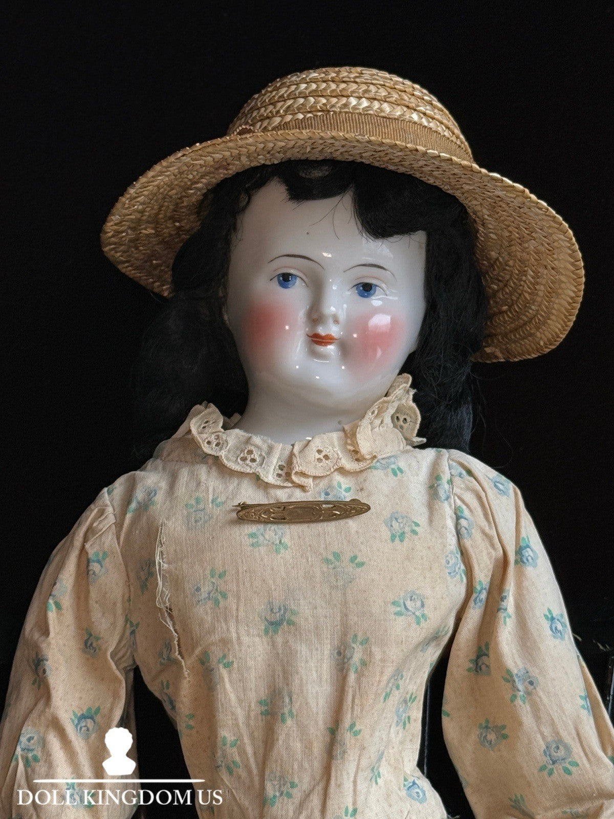 Antique German 21” Biedermeier Bald China Shoulder Head Doll