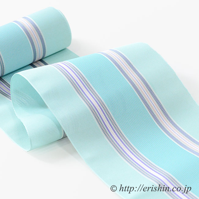 博多半幅帯（紗/縞・薄水色）西村織物『着物・呉服えり新』