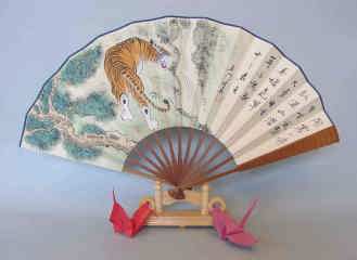 猛虎掛け軸 トラ山水画 虎の扇子