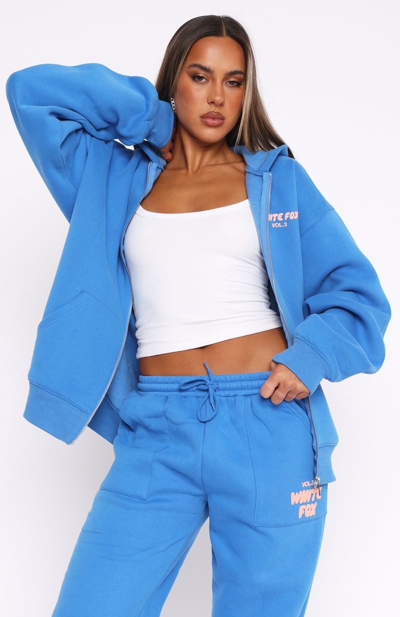 Offstage Zip Front Hoodie Azure | White Fox Boutique US