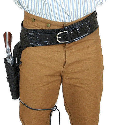 Hand Tooled Leather Gun Belt with Single Holster - .22 Caliber