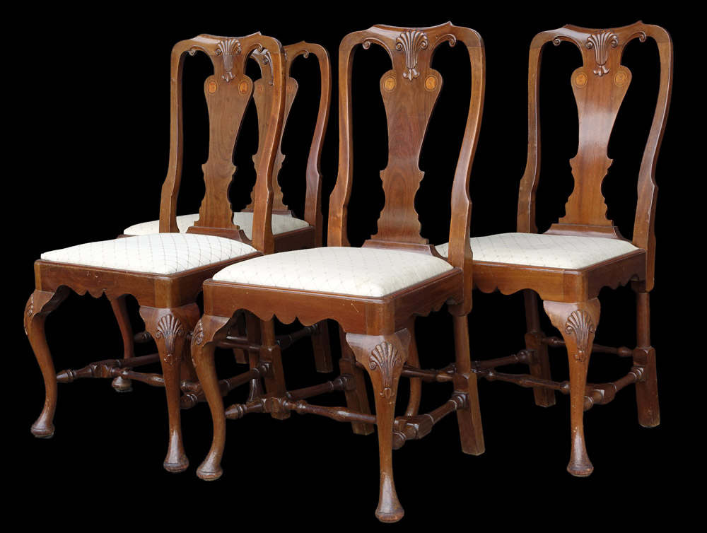 英国アンティーク クイーンアン チェア4点セット マホガニー 1890