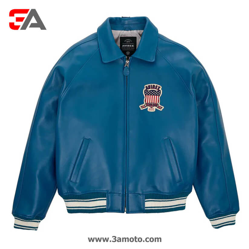 Teal Varsity Leather Bomber Avirex Jacket - Avirex Jacket