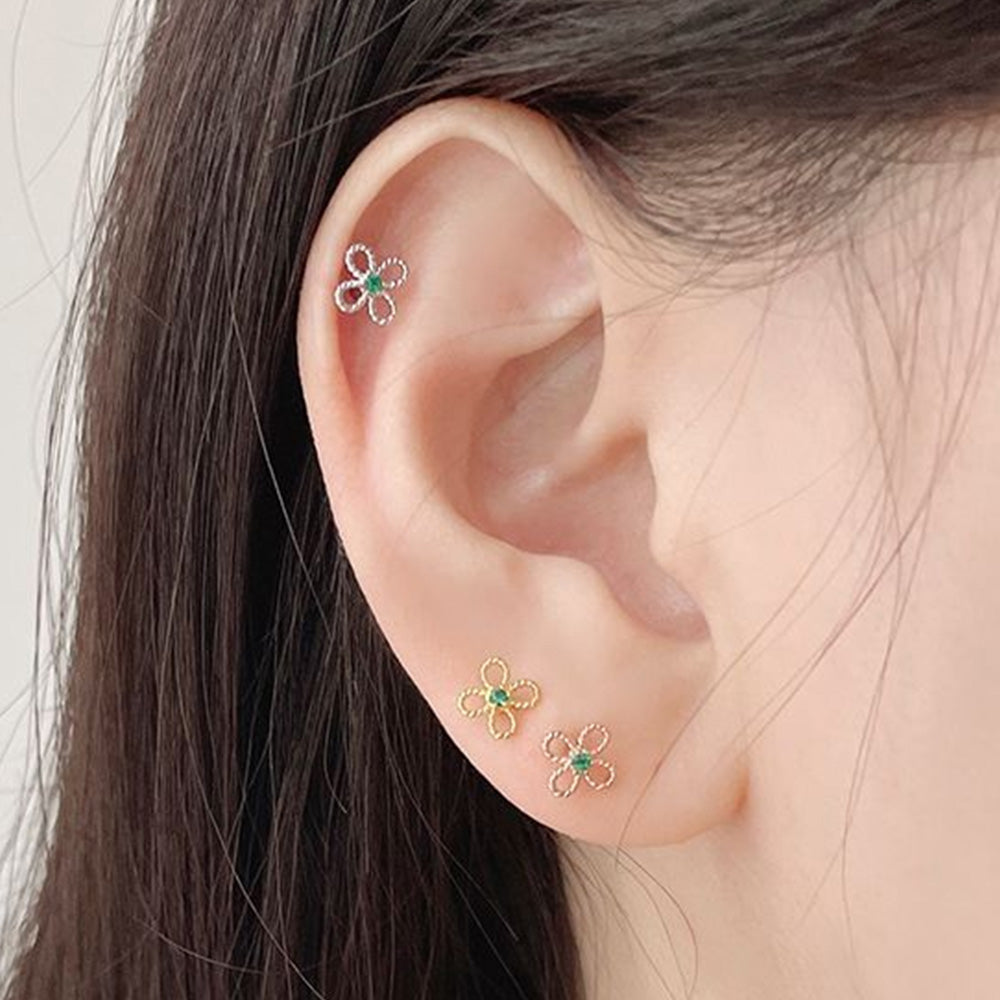 サージカル]グリーン 四つ葉 フラワーピアス (3Color) 16G ボディ