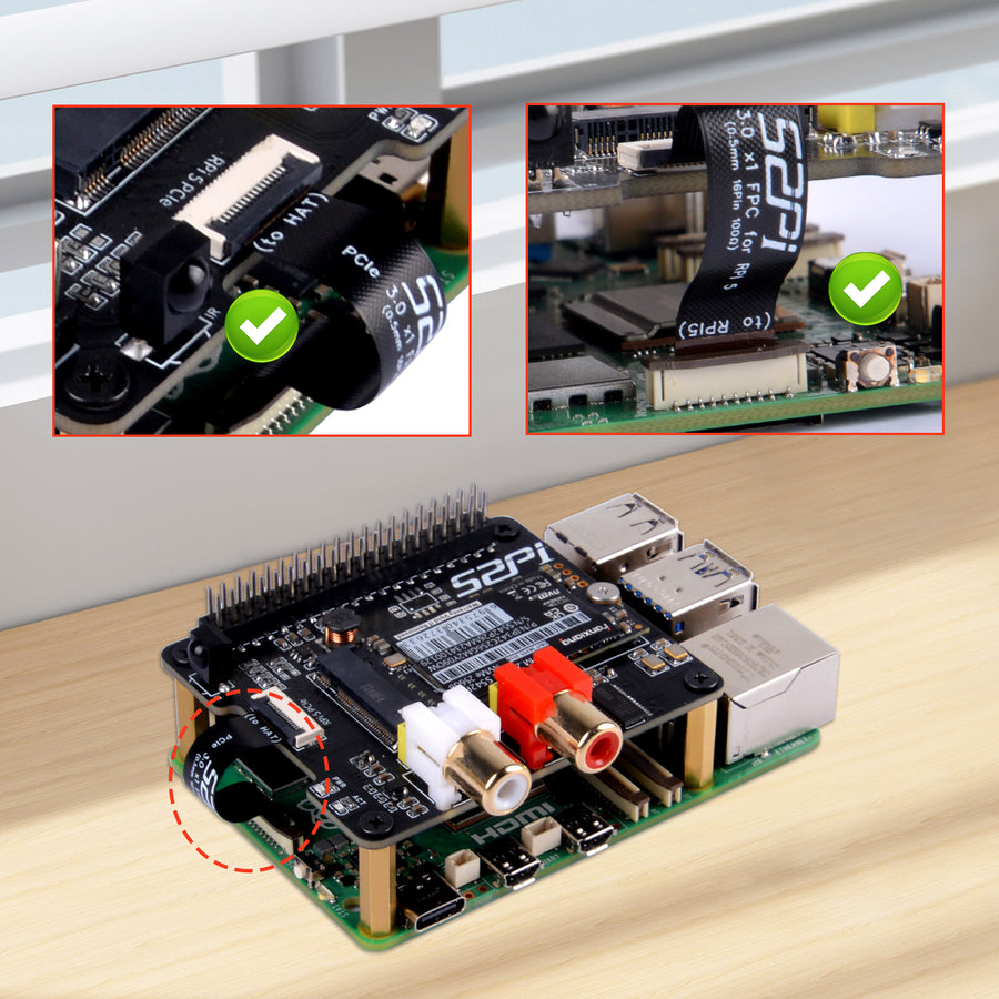 52Pi HiFi DAC Hat with PCIe to NVMe SSD Function for Raspberry Pi