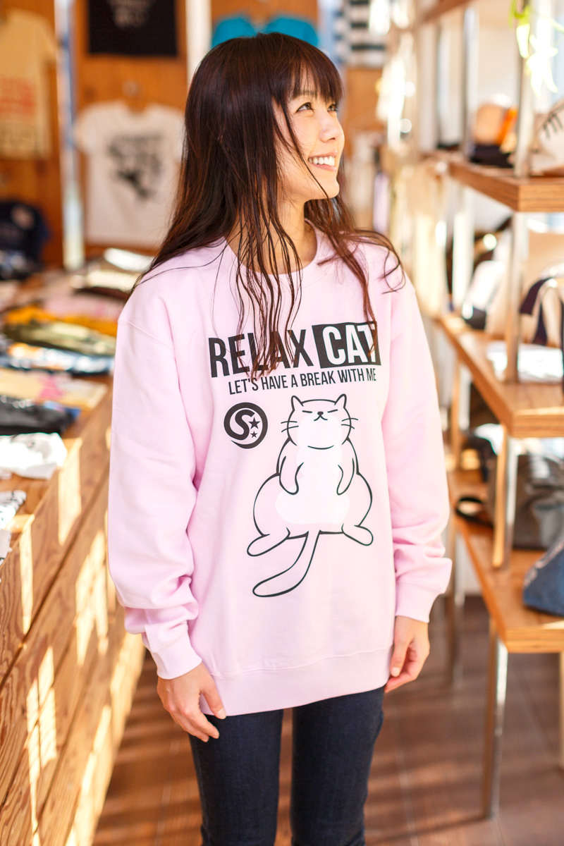 長袖 トレーナー メンズ レディース 猫 RELAX CAT - ライトピンク ネコ