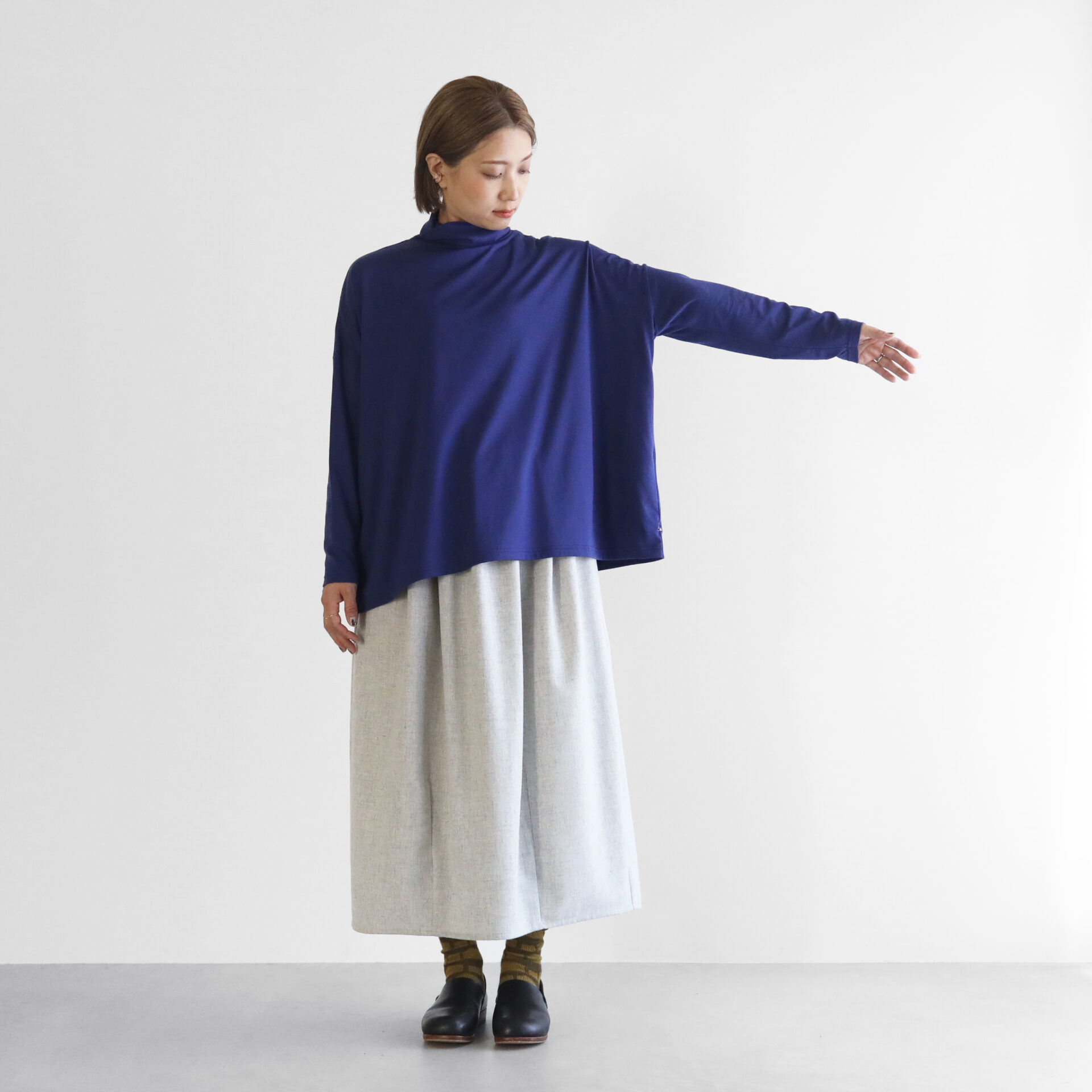 HUIS in house］SUVIN COTTON長袖スクエアワイドタートルカットソー