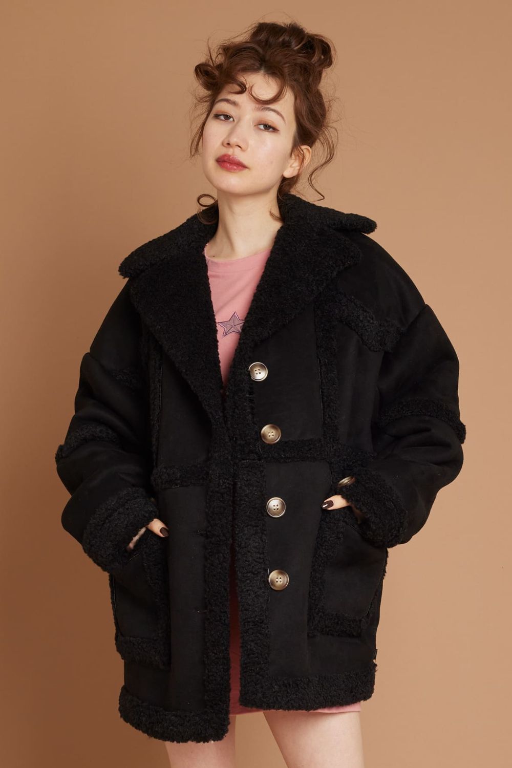 Little Sunny Bite - ビッグ ムートン ジャケット ブラック | 3RD[i